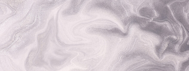 Abstract fluid art background light silver and gray colors. Liquid marble. Acrylic painting with...