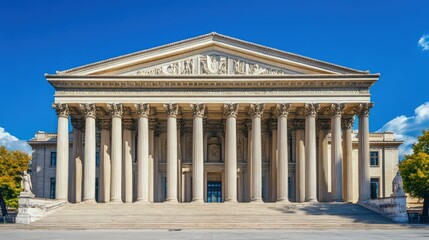 Obraz premium A grand government building with a neoclassical design, including large pillars, a wide portico,