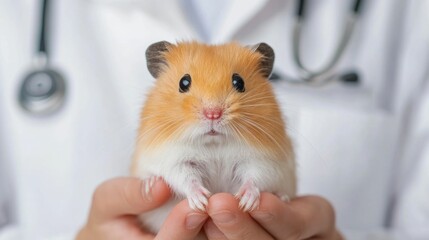 Veterinarian Performing Detailed Wellness Examination on Adorable Hamster Patient in Veterinary Care Clinic  Exotic Small Animal Pet Healthcare and Medical Treatment Concept