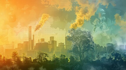 Obraz premium A graphic illustrating the effects of reduced carbon dioxide emissions on climate stabilization and improved air quality