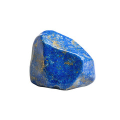 Vibrant blue lapis lazuli gemstone with golden flecks on a white background, perfect for jewelry, mineral, or geology reference.