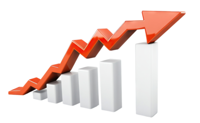 Red upward arrow graph showing rising trend, cut out