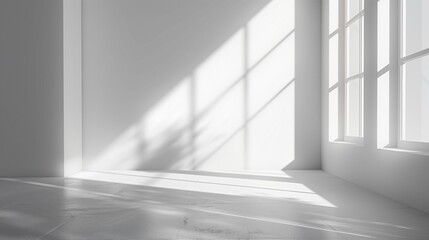 Fototapeta premium Minimalist Abstract White Background with Soft Shadows and Light Reflections, Ideal for Product Display or Advertising Backdrop in a Studio Setting