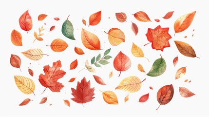 Autumn Breezes and Crunchy Leaves in whimsical script, with wind and leaves, watercolor art, isolated on white background