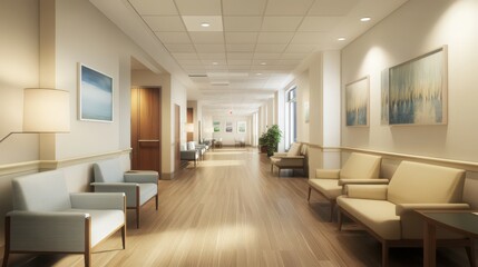 A hospital's mental health facility, designed with a peaceful environment, private counseling rooms,