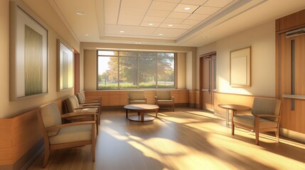 Fototapeta premium A hospital's mental health facility, designed with a peaceful environment, private counseling rooms,