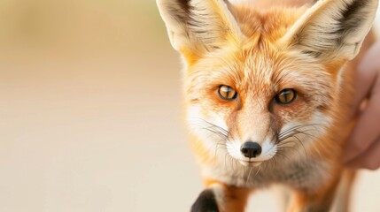 Obraz premium Close-up of a curious fox with striking fur and expressive eyes in a natural setting, showcasing its beauty and grace.