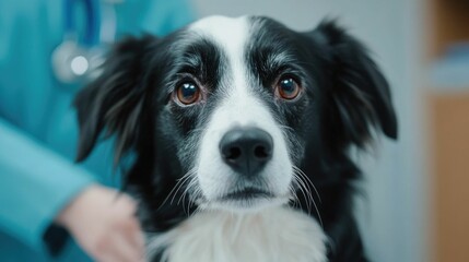 Close up view of a veterinarian using an ophthalmoscope to examine the eyes of a dog during a routine veterinary checkup showcasing the medical expertise and care provided for pet health and wellness