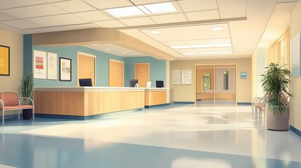 A hospital's outpatient clinic, featuring modern exam rooms, a welcoming reception area