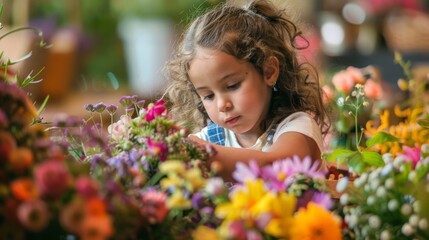 Fototapeta premium Child prodigy creating an intricate floral bouquet