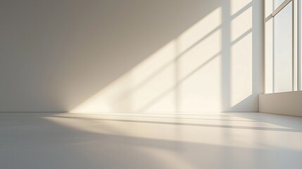 Obraz premium Minimalist Abstract White Background with Soft Shadows and Light Reflections, Ideal for Product Display or Advertising Backdrop in a Studio Setting