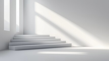 Minimalist Abstract White Background with Soft Shadows and Light Reflections, Ideal for Product Display or Advertising Backdrop in a Studio Setting
