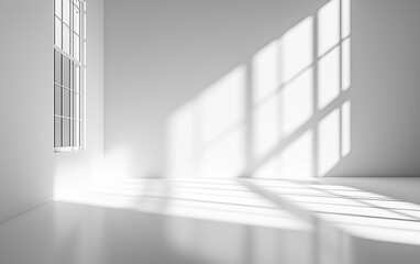 Fototapeta premium Minimalist Abstract White Background with Soft Shadows and Light Reflections, Ideal for Product Display or Advertising Backdrop in a Studio Setting
