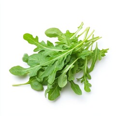 Fresh arugula leaves isolated on a white background showcasing vibrant green hues