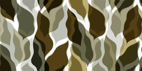 Wavy leaves seamless pattern. Camouflage colors stains print. Exotic plant leafs
