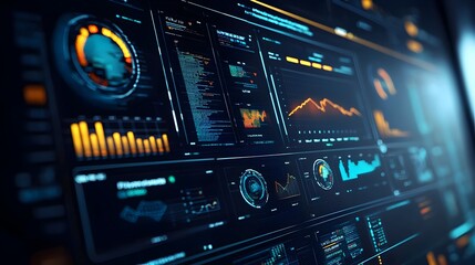 Fototapeta premium Futuristic Technology Data Analytics Dashboard Interface with Advanced Infographic Displays