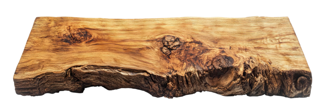 Textured slab of rustic natural wood, cut out