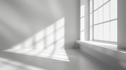 Obraz premium Minimalist Abstract White Background with Soft Shadows and Light Reflections, Ideal for Product Display or Advertising Backdrop in a Studio Setting
