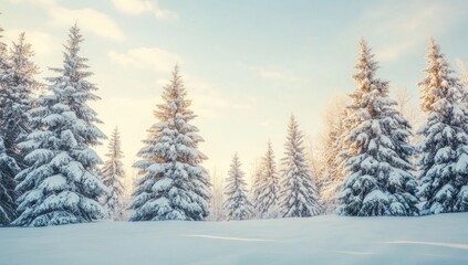 Fototapeta premium Snowy Forest Landscape at Sunrise