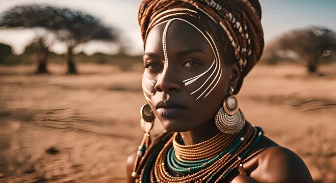 African woman with tribal painting from a tribe.