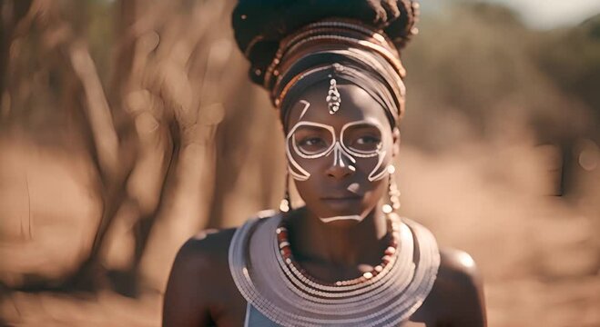 African woman with tribal painting from a tribe.