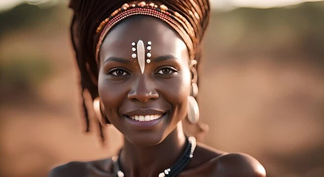 African woman with tribal painting from a tribe.