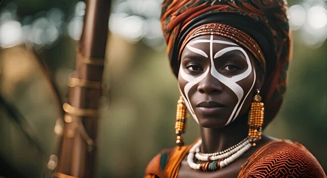 African woman with tribal painting from a tribe.
