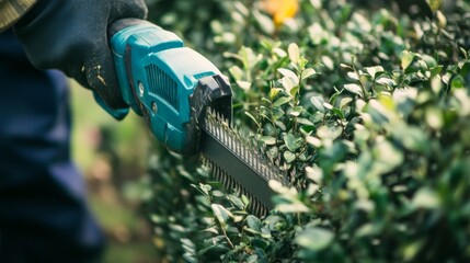 Gardening with Electric Hedge Trimmer