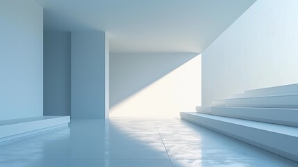 Obraz premium Minimalist Abstract Blue Background with Soft Shadows and Light Reflections, Ideal for Product Display or Advertising Backdrop in a Studio Setting