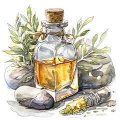 Grey Amber Watercolor Illustration: Exotic Scent from Whale's Secretion for Perfume Making