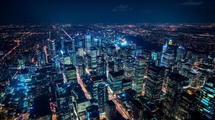Obraz premium Aerial Night View of a City Skyline