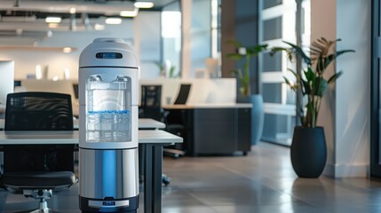 A modern water cooler in an office setting, providing clean and chilled drinking water for employees