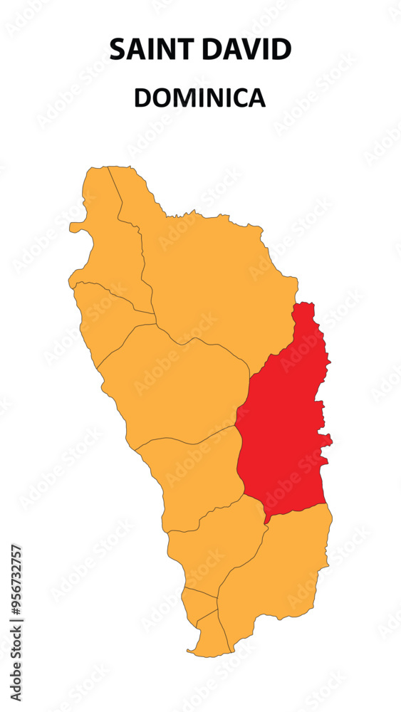 Poster saint david map is highlighted on the dominica map with detailed state and region outlines.