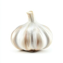 One head of garlic isolated on a clean white background, showcasing its natural texture and shape