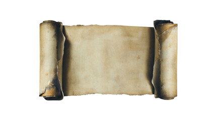 Ancient Opened Scroll cutout. Medieval old papyrus or parchment manuscript scroll. Transparent background PNG 02