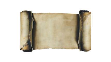 Ancient Opened Scroll cutout. Medieval old papyrus or parchment manuscript scroll. Transparent background PNG 02