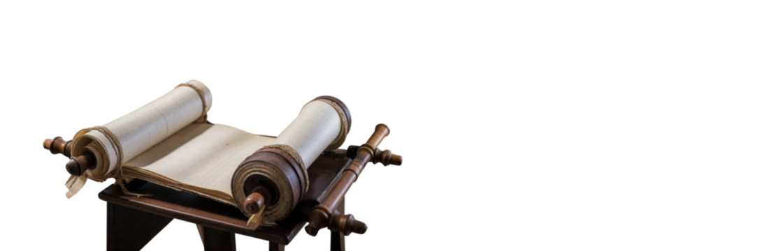 Ancient Opened Scroll cutout. Medieval old papyrus or parchment manuscript scroll. Transparent background PNG 04