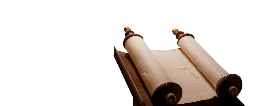 Ancient Opened Scroll cutout. Medieval old papyrus or parchment manuscript scroll. Transparent background PNG 03