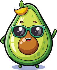 Cute Cartoon Avocado isolated | with a Sunglass & Christmas hat and siting on Easter egg etc