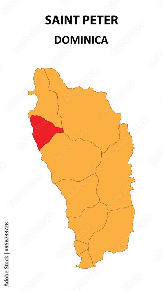 Poster saint peter map is highlighted on the dominica map with detailed state and region outlines.