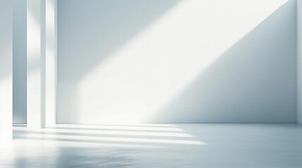 Obraz premium Minimalist Abstract White Background with Soft Shadows and Light Reflections, Ideal for Product Display or Advertising Backdrop in a Studio Setting.