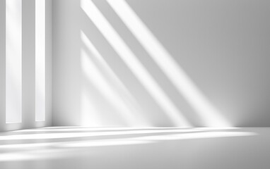 Obraz premium Minimalist Abstract White Background with Soft Shadows and Light Reflections, Ideal for Product Display or Advertising Backdrop in a Studio Setting.