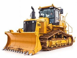 Obraz premium Powerful yellow bulldozer isolated on white background
