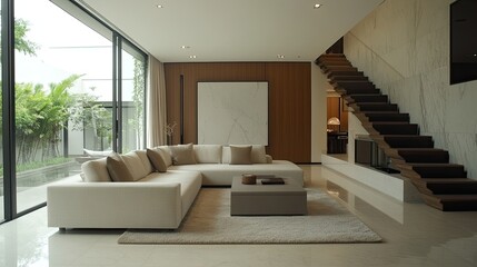 Modern Bangkok residence with sleek furniture and minimalist decor, photographed before its entry into the real estate market, highlighting a stylish interior design