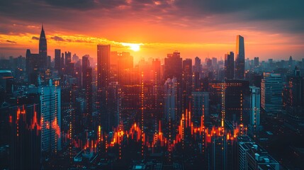 Fototapeta premium What are the potential long-term effects of real estate investment on your financial situation, focus on, theme wealth growth, vibrant, Composite, Backdrop city skyline at dusk