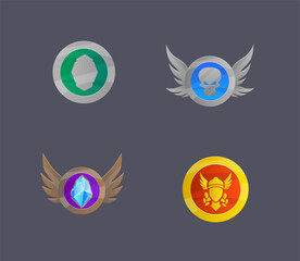 Set Of Four Coin Medal Achievements Icon Badges Game UI Isolated Vector Design