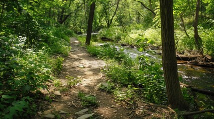 Obraz premium riverbank, with the gentle sound of flowing water and the presence of lush riparian vegetation providing a soothing backdrop