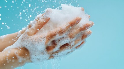 Fototapeta premium Closeup of Hands Washing with Soap and Water.