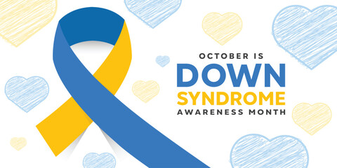 Down Syndrome Awareness Month. Ribbon and hearts. Great for cards, banners, posters, social media and more. White background. © juandy