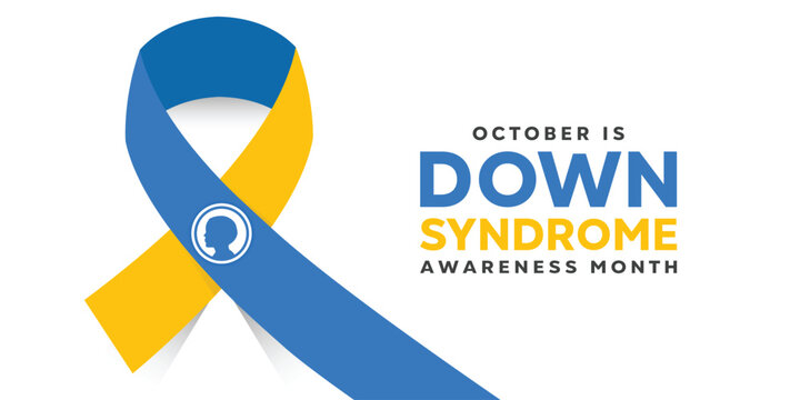 Down Syndrome Awareness Month. Ribbon and kid. Great for cards, banners, posters, social media and more. White background.